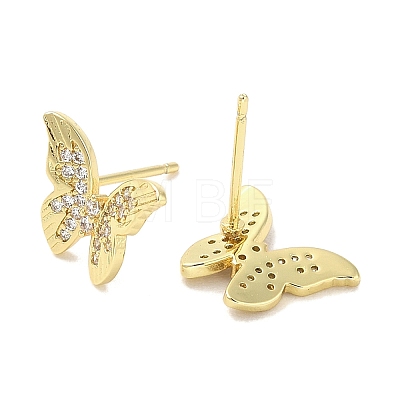 Rack Plating Brass Micro Pave Clear Cubic Zirconia Stud Earrings for Women EJEW-M260-13G-A-1