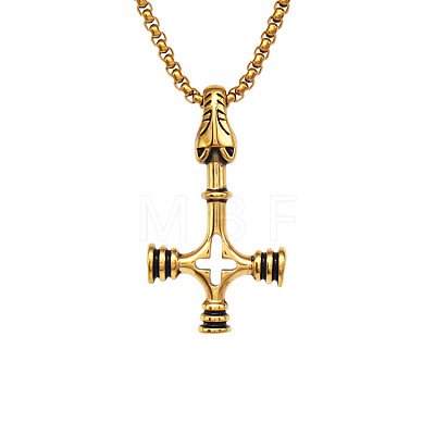 Vintage 304 Stainless Steel Viking Wolf Cross Hammer Pendant Necklaces for Men WG40DB5-02-1