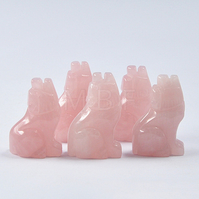 Natural Rose Quartz Carved Healing Wolf Figurines WOLF-PW0001-16B-1