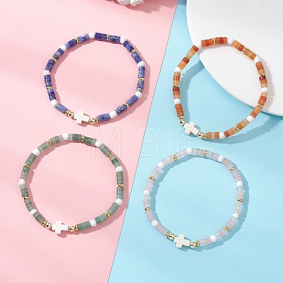 Natural Gemstone Beaded Stretch Bracelets BJEW-JB13396-1