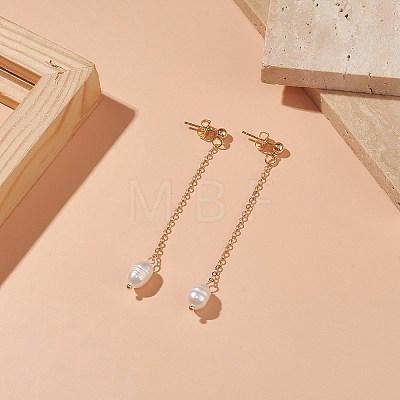 Natural Pearl Dangle Stud Earrings EJEW-JE05221-02-1