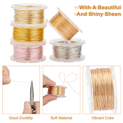   5 Rolls 5 Colors Round Copper Craft Wire CWIR-PH0002-03-1
