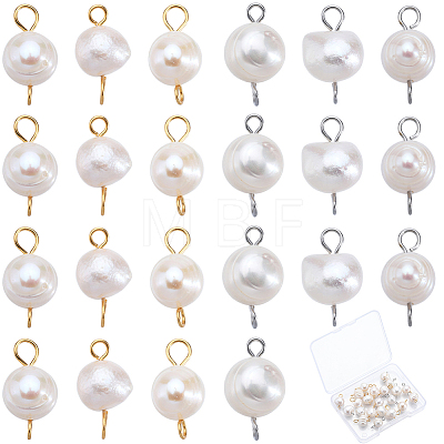 30Pcs 2 Colors Natural Cultured Freshwater Pearl Potato Connector Charms PALLOY-SC00012-1