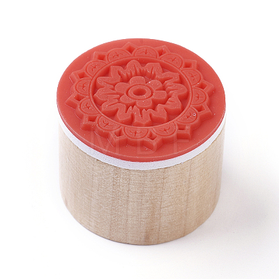 Floral Pattern Wooden Rubber Stamp AJEW-WH0109-97E-1
