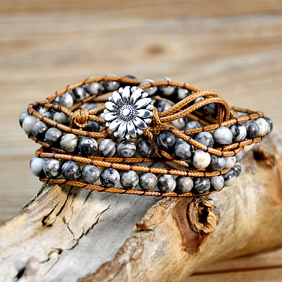 Natural Map Stone Beads Wrap Bracelets WG9B6C1-01-1