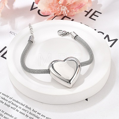 304 Stainless Steel Heart Links Bracelets BJEW-C089-12P-1