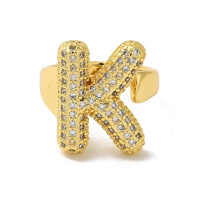 Letter Brass Micro Pave Clear Cubic Zirconia Open Cuff Ring for Women RJEW-N046-03K-G-1