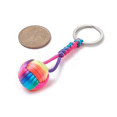 Nylon Braided Ball with Wood Round Keychains KEYC-JKC00480-1
