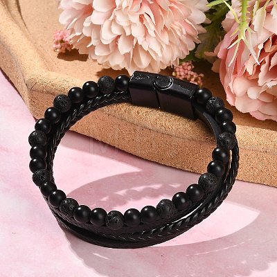 Natural Lava Rock & Glass Round Beaded Bracelets BJEW-G732-01A-1