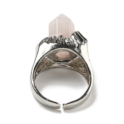 Hexagonal Prism Natural Rose Quartz Open Cuff Rings RJEW-B106-01P-02-1