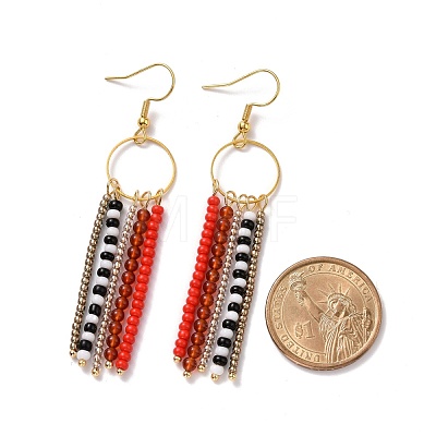 Natural Red Agate & Glass Seed Beaded Tassel Earrings EJEW-JE04805-1