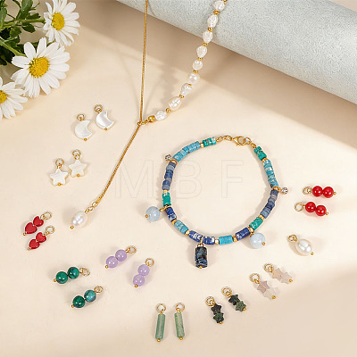 34Pcs 17 Styles Natural Shell & Natural Pearl & Gemstone Pendants PALLOY-BC00008-1