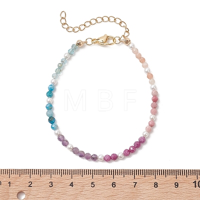 Natural Ruby & Apatite & Sunstone & Rhodonite & Amethyst & Shell Pearl Beaded Bracelets for Women BJEW-JB13555-01-1