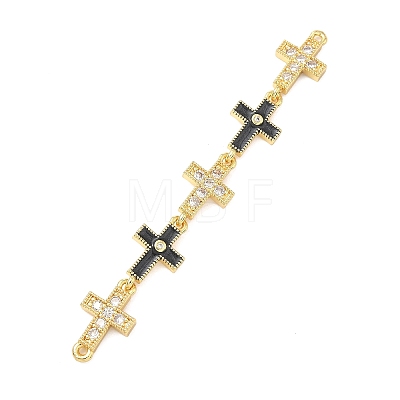 Brass Micro Pave Clear Cubic Zirconia 5 Cross Links Connector Charms KK-H539-15G-06-1
