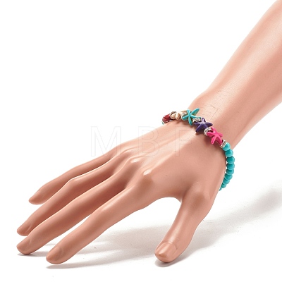 Synthetic Turquoise(Dyed) Starfish Stretch Bracelet BJEW-JB07702-03-1