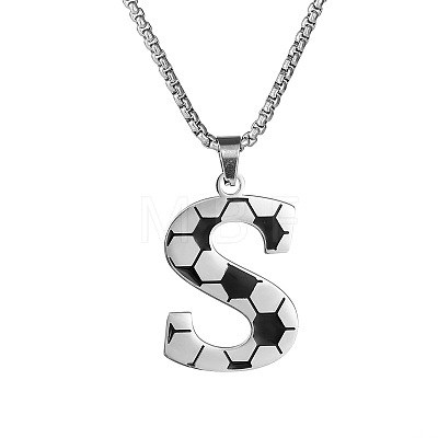 201 Stainless Steel Soccer Initial Pendant Necklacess for Men Women WG63E1E-07-1