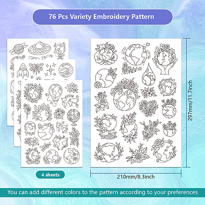 4 Sheets 11.6x8.2 Inch Stick and Stitch Embroidery Patterns DIY-WH0455-063-1