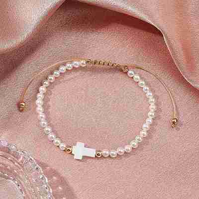 Shell Pearl Braided Bead Bracelets BJEW-JB11479-04-1