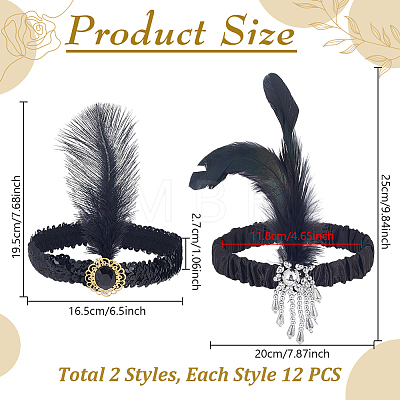 24Pcs 2 Styles Feathers with Satin Fabric with Plastic Headbands AJEW-GA0010-38-1