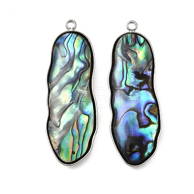 304 Stainless Steel Pave Natural Paua Shell Pendants STAS-Z125-01C-P-1