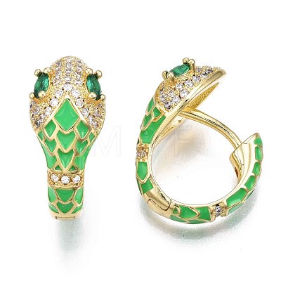 Green Cubic Zirconia Snake Huggie Hoop Earring EJEW-N011-46D-NF-1