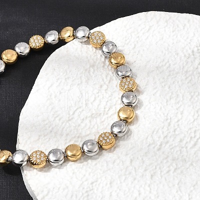 Duo Tone 304 Stainless Steel Micro Pave Clear Cubic Zirconia Beaded Bracelets SA-CBAB122-02A-1