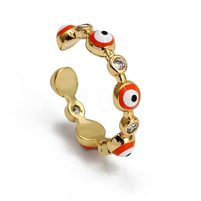 Flat Round with Evil Eye Brass Micro Pave Clear Cubic Zirconia with Enamel Cuff Rings FS-WG1191A-02-1