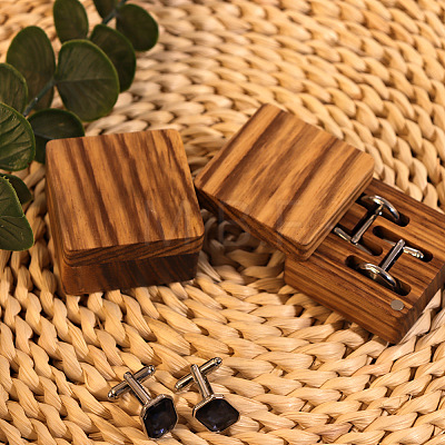 Square Wood Cufflinks Gift Storage Magnetic Boxes PW-WG77A80-01-1