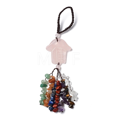 Hamsa Hand/Hand of Miriam Natural Rose Quartz Pendant Decorations HJEW-R127-02A-1