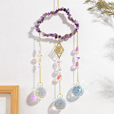 Natural Amethyst Copper Wire Wrapped Cloud Hanging Ornaments PW-WG49920-06-1