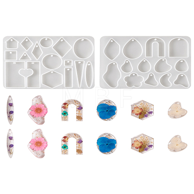 2Pcs 2 Style DIY Geometrical/Irregular Shape Pendants Silicone Molds DIY-TA0004-58-1