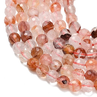 Grade A Natural Red Hematoid Quartz/Ferruginous Quartz Beads Strands G-L642-F03-6mm-1