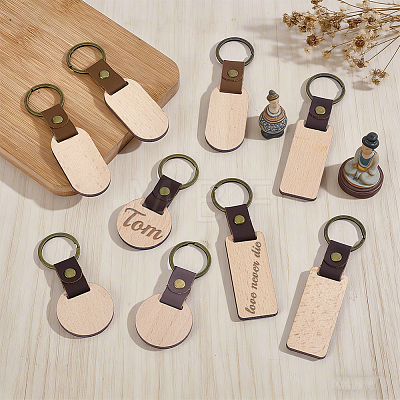 30Pcs 3 Styles Wood Blank & Imitation Leather Pendant Keychains KEYC-GA0001-60-1