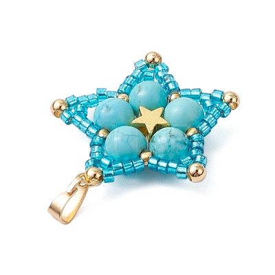 Synthetic Turquoise Star Pendants PALLOY-JF03116-02-1