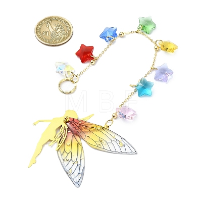 Brass & Transparent Epoxy Resin Fairy Pendant Decoration HJEW-JM02635-02-1