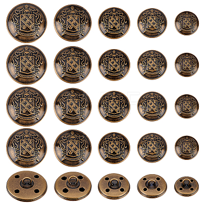 Olycraft 50Pcs 5 Styles 4-Hole Brass Buttons BUTT-OC0001-48AB-1