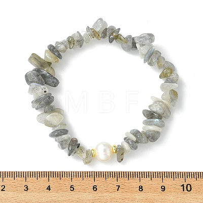 3Pcs 3 Styles Natural Mixed Gemstone Chip & Cultured Freshwater Pearl Beaded Stretch Bracelets Set for Women BJEW-JB13762-09-1