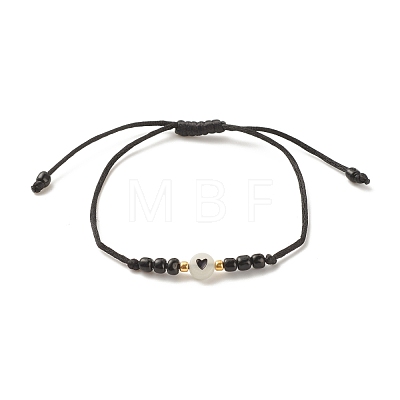 2Pcs Flat Round with Heart Acrylic Braided Bead Bracelets Set with Glass Seed BJEW-JB08034-01-1
