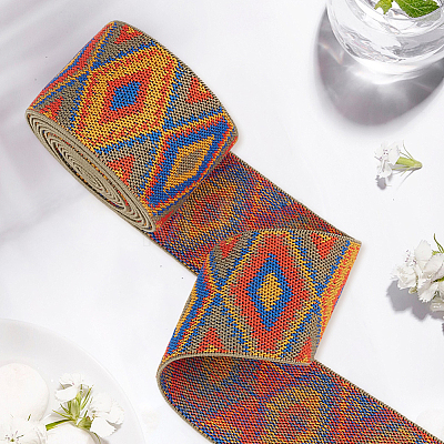 2.5Yards Rhombus Vintage Jacquard Polyester Ribbon OCOR-CY0004-48B-1