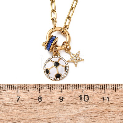 Sports 304 Stainless Steel Crystal & Capri Blue Enamel Star Ball Pendant Necklaces for Women NJEW-A072-01B-G-1