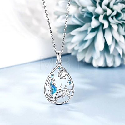 Ocean Theme Alloy Rhinestone Pendant Necklaces PW-WG91F25-01-1