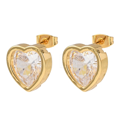 Brass Cubic Zirconia Stud Earrings for Women EJEW-F418-09G-1