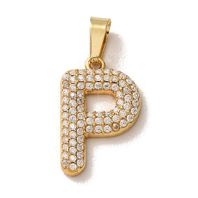 304 Stainless Steel Micro Pave Clear Cubic Zirconia Pendants CU-CBA703A-05G-P-1