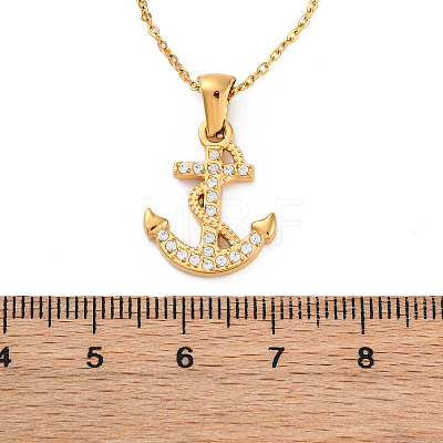 304 Stainless Steel Crystal Rhinestone Anchor Pendant Necklaces NJEW-Z057-01A-G-1