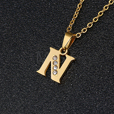 201 Stainless Steel Crystal Rhinestone Initial Pendant Necklaces FS-WG3A711-14-1