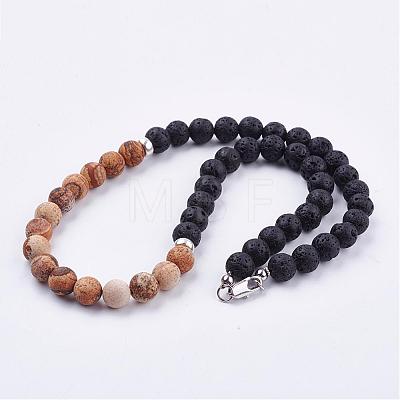 Frosted Natural Gemstone Beaded Necklaces NJEW-JN01939-1