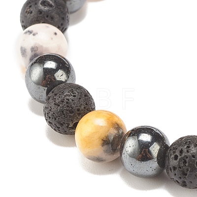Natural White Jade & Lava Rock & Synthetic Hematite Round Beaded Stretch Bracelet BJEW-JB07972-03-1