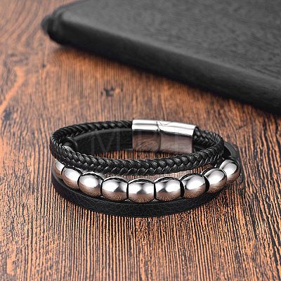 Imitation Leather Triple Layer Multi-strand Bracelets PW-WG04799-02-1