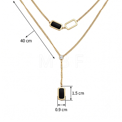 304 Stainless Steel & Acrylic Black Rectangle Pendant Double Layer Necklaces WG00B28-02-1