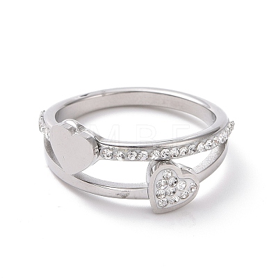 Crystal Rhinestone Heart Finger Ring RJEW-D120-03P-1